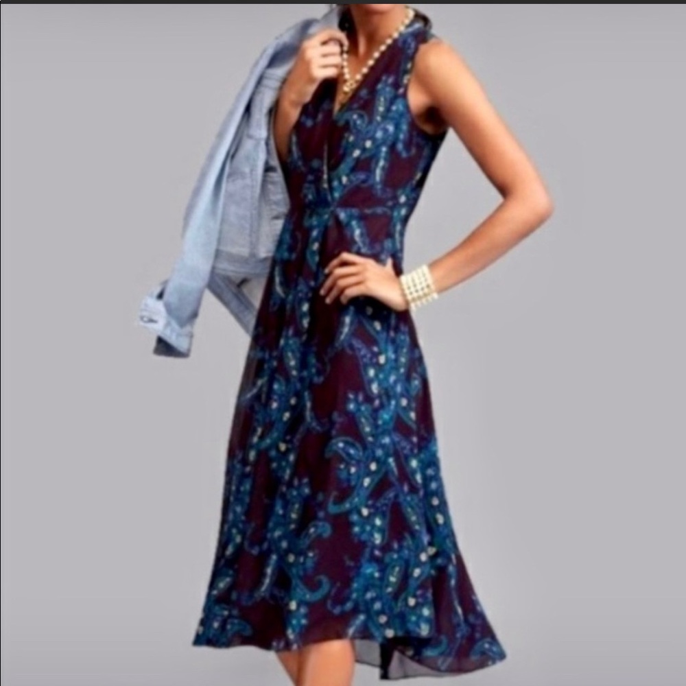 Cabi Dress Treasure Paisley Midi Women’s Size 8 Surplice Neck Pocket Style 3461